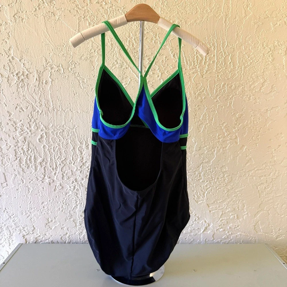 Catalina One Piece‎ Swimsuit L Black Blue Green Colorblock Strappy